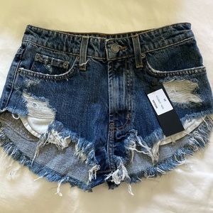 LF mogan dark wash jean shorts